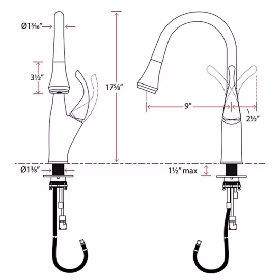 확장형 분무기, 주방 수도꼭지, 싱글 핸들, 싱글 홀 주방 수도꼭지, 편조 호스